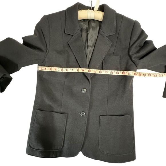 Vintage 80s Classic Fine Knit Pure New Wool Black Blazer EU Size 42 or US Large - Picture 7 of 12